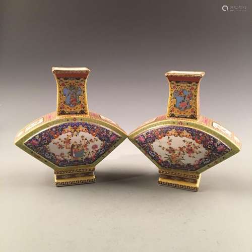 Chinese Enamal Square Vase Pair, Yongzheng Mark