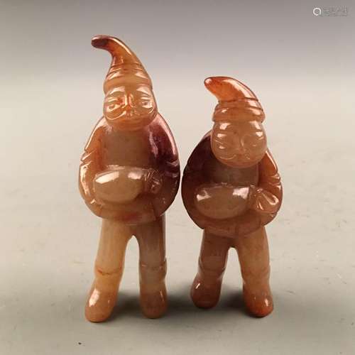 Pair Chinese Archaic Jade Musician Figure