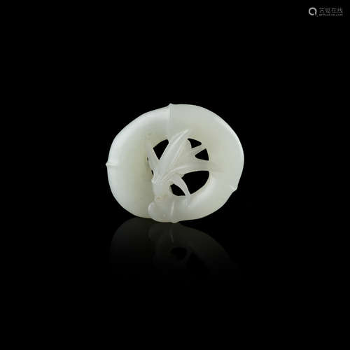 WHITE JADE 'BAMBOO AND LINGZHI' PENDANT