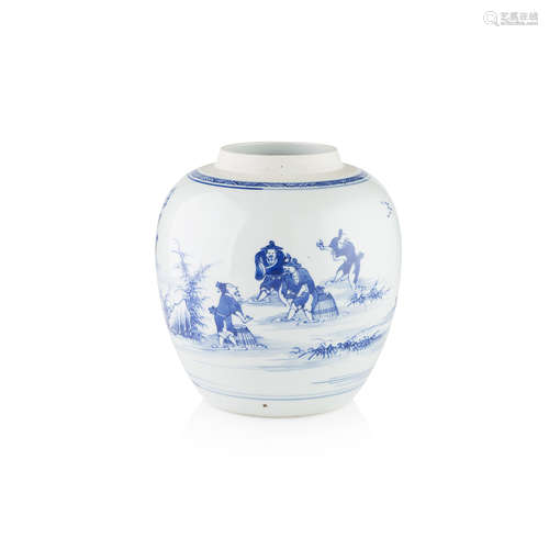 BLUE AND WHITE 'FISHERMEN' GINGER JAR