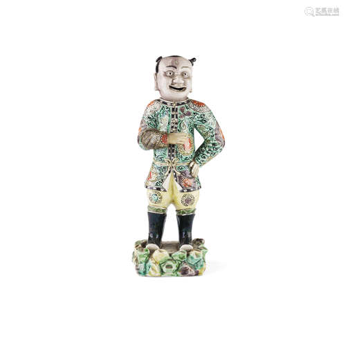 FAMILLE VERTE BISCUIT FIGURE OF A BOY