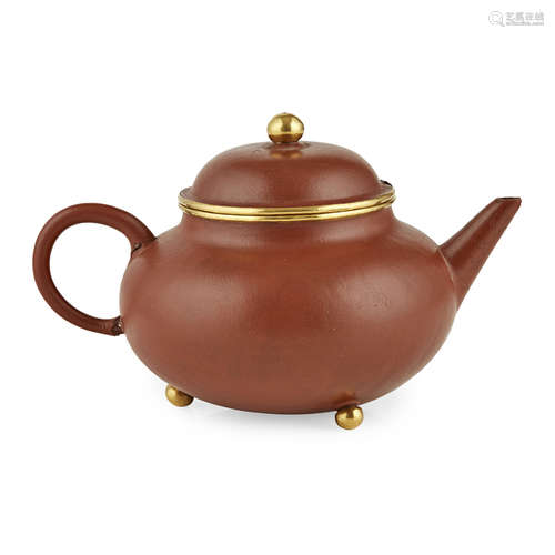 GOLD-MOUNTED YIXING STONEWARE TEAPOT