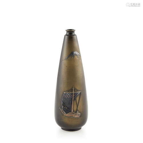 MIXED METAL INLAID BRONZE VASE