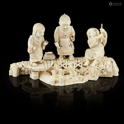 Y IVORY OKIMONO DEPICTING CHILDREN AT PLAY