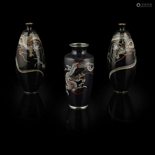 THREE CLOISONNÉ ENAMEL 'DRAGON' VASES