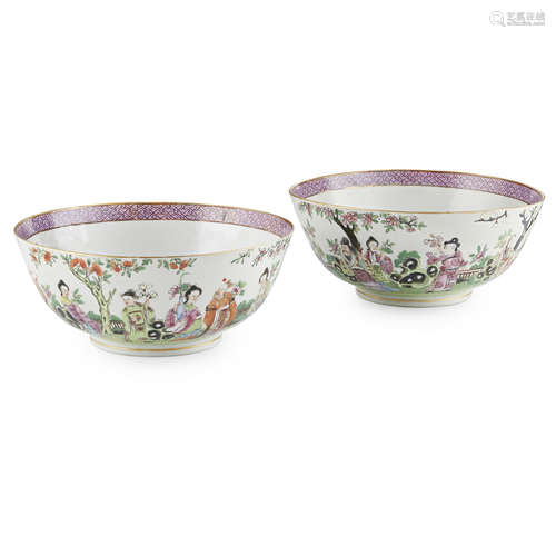 PAIR OF FAMILLE ROSE 'IMMORTALS' BOWLS