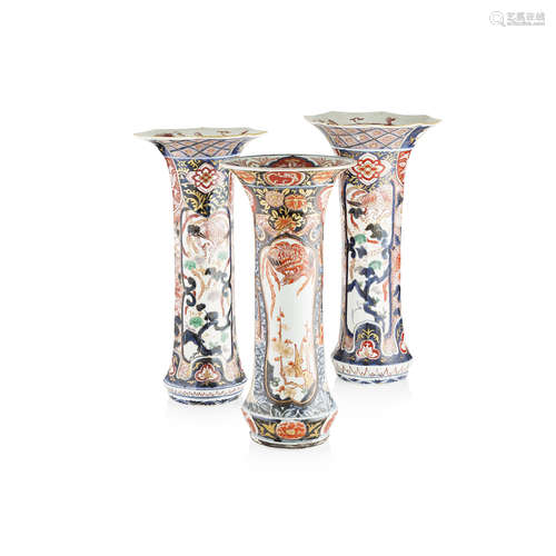 THREE IMARI BEAKER VASES