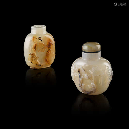 TWO AGATE SNUFF BOTTLES