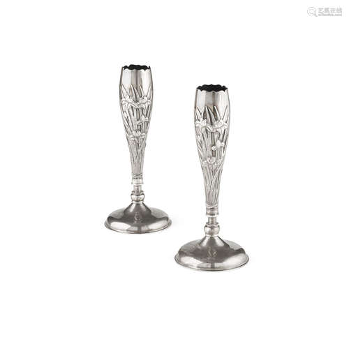 PAIR OF EXPORT SILVER VASES