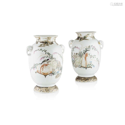 PAIR OF SETO-WARE VASES