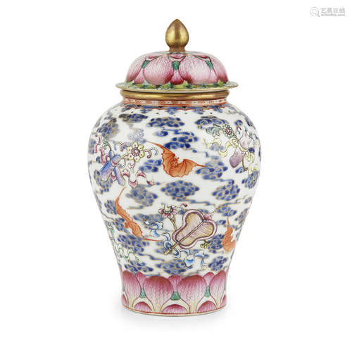 SMALL FAMILLE ROSE 'BAJIXIANG' BALUSTER JAR AND COVER