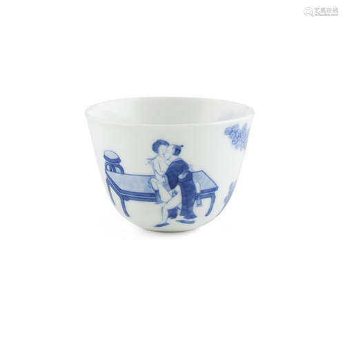 BLUE AND WHITE 'EROTIC' TEA CUP