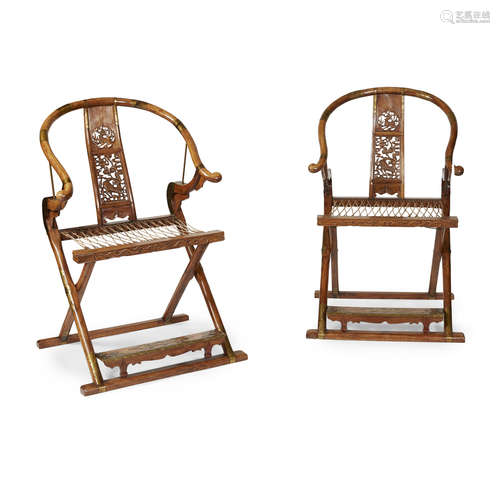 PAIR OF HORSESHOE BACK FOLDING CHAIRS