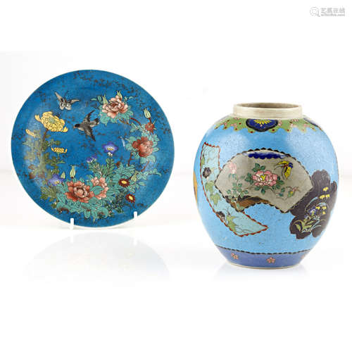 TWO JIKI SHIPPO ENAMELLED PORCELAIN ARTICLES