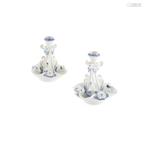 PAIR OF HIRADO PORCELAIN 'CHRYSANTHEMUM' CANDLESTICKS