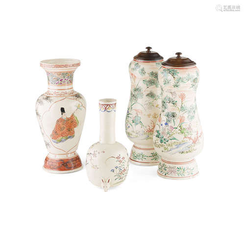 FOUR KYOTO SATSUMA VASES