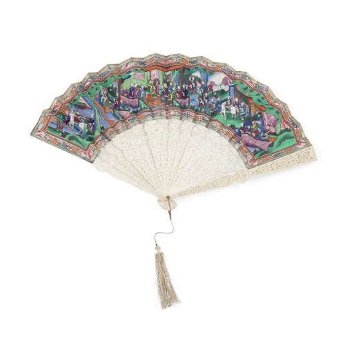 Y CANTON PAINTED AND CARVED IVORY FAN