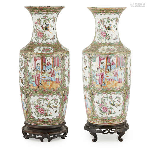 PAIR OF CANTON FAMILLE ROSE VASES