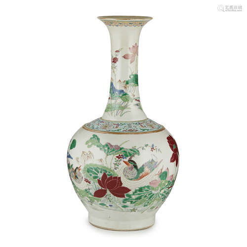 FAMILLE ROSE 'LOTUS POND' BOTTLE VASE