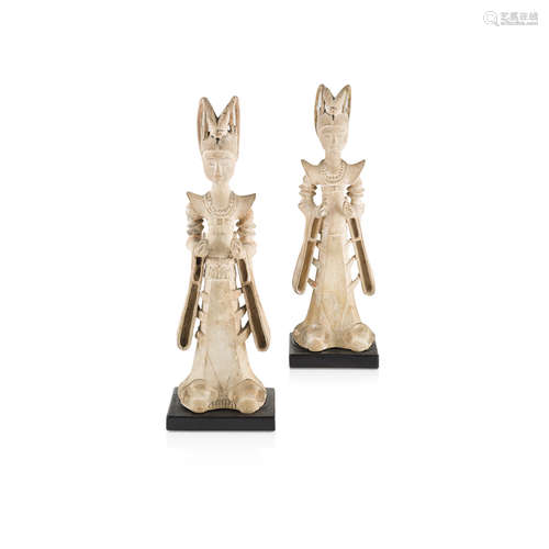 PAIR OF TANG-STYLE POTTERY FIGURES OF COURT LADIES