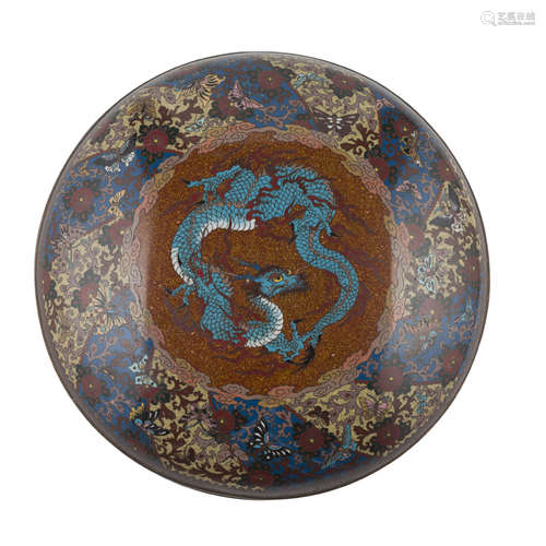 LARGE CLOISONNÉ ENAMEL CIRCULAR BOX AND COVER