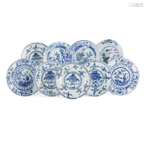 COLLECTION OF NINE BLUE AND WHITE DISHES