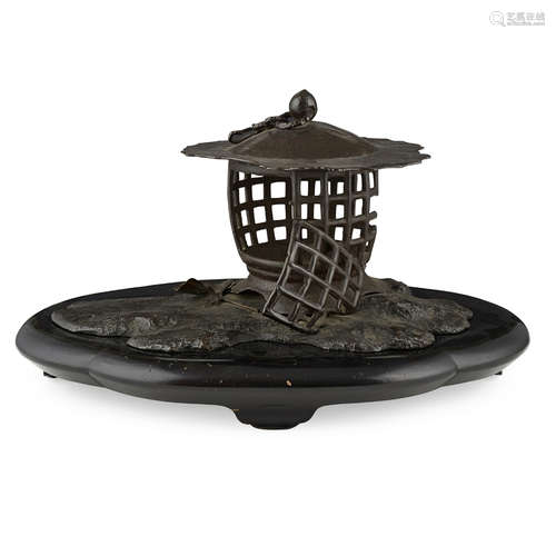 LARGE BRONZE OKIMONO OF A CAGE