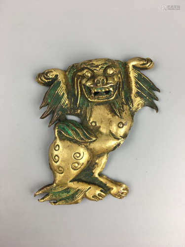 17-19TH CENTURY, A GILT BRONZE LION DESIGN CARVING ORNAMENTS, QING DYNASTY