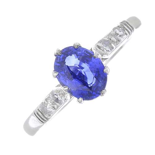 A sapphire and diamond ring.