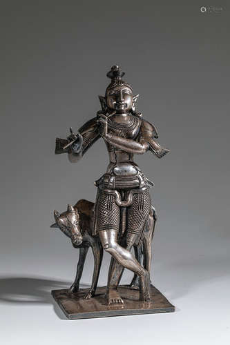 STATUETTE en bronze argenté représentant Krishna \n…