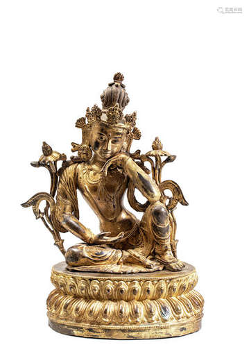 BODDHISATTVA en bronze assise en délassement \nrepo…