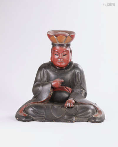 MOINE en bois laqué noir et rouge. \nJapon Meiji XI…