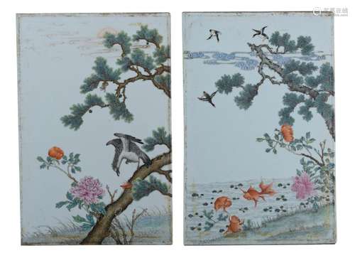 Pair of Chinese Famille Rose Porcelain Plaques