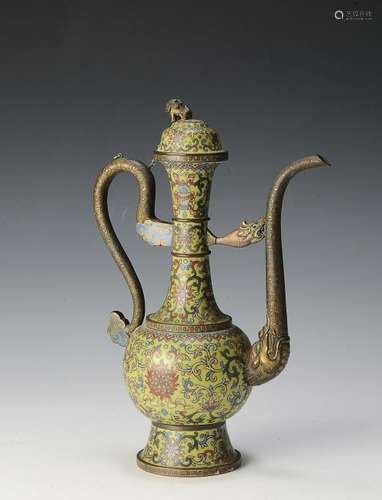 Chinese Yellow Ground Cloisonne Ewer, 18th Century