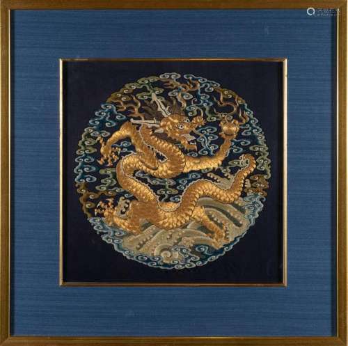 Chinese Dragon Ranking Badge w/ Frame, 18th C.