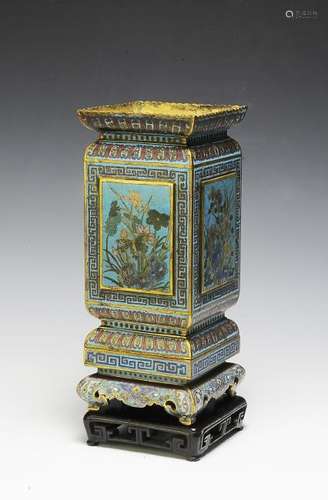 Chinese Square Cloisonne Vase, 18th Century