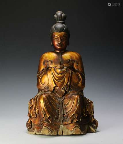 Gilt Wood Buddha Statue, 17th-18th Century