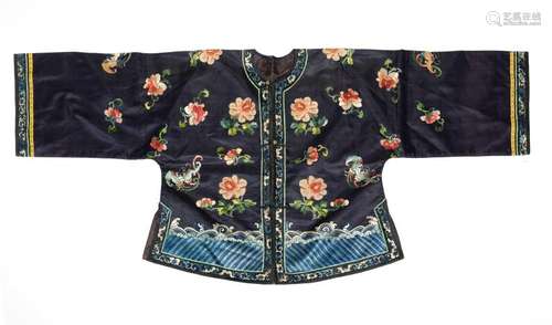 Chinese Blue Robe w/ Butterflies, 19th C.