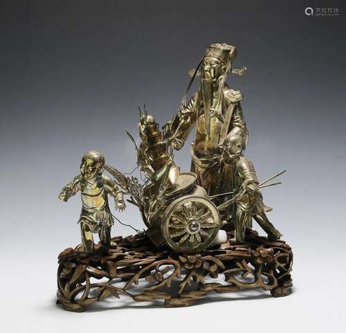 Silver Wealth-Bringing Statue Group, Early 20th C.