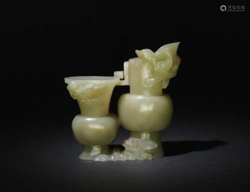 Chinese Yellow Jade Carved Double Vase, 18th C.