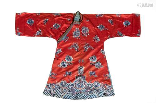 Chinese Red Robe w/ Flowers, 19th Century