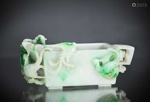 Rare Chinese Jadeite 5-Phoenix Yi Cup, 19th C.