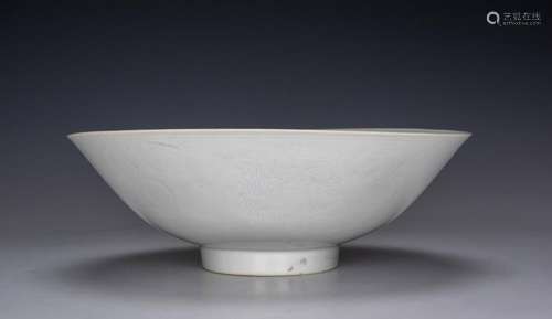 Chinese White Glazed Incised Bowl, 18th Century