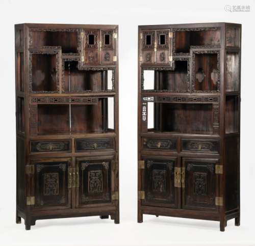 Pair of Chinese Zitan Curio Stands, Early 19th C.
