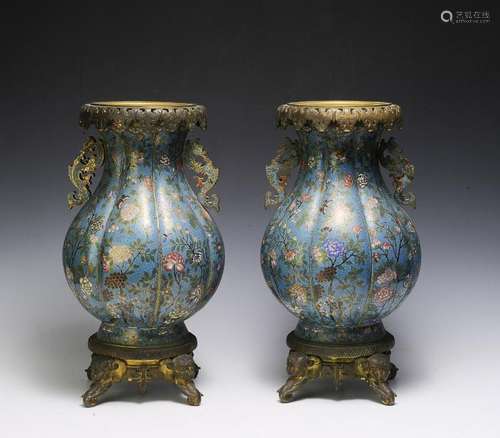 Pair of Chinese Cloisonne Vases, Early 19th C.