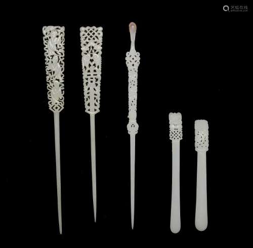 Group of 5 Jade Hairpins, 18th - 19th Century