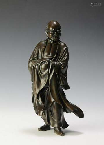 Chinese Bronze Statue of Damo, 19th Century