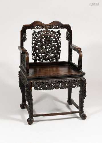 Chinese Carved Wooden Chair, Late Qing Dynasty