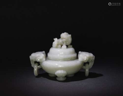 Chinese Celadon Jade Lidded Censer, 19th C.