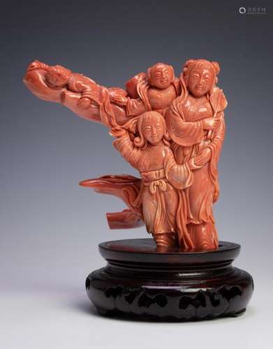 Coral Carving of a Lady w/ Children, Late 19th C